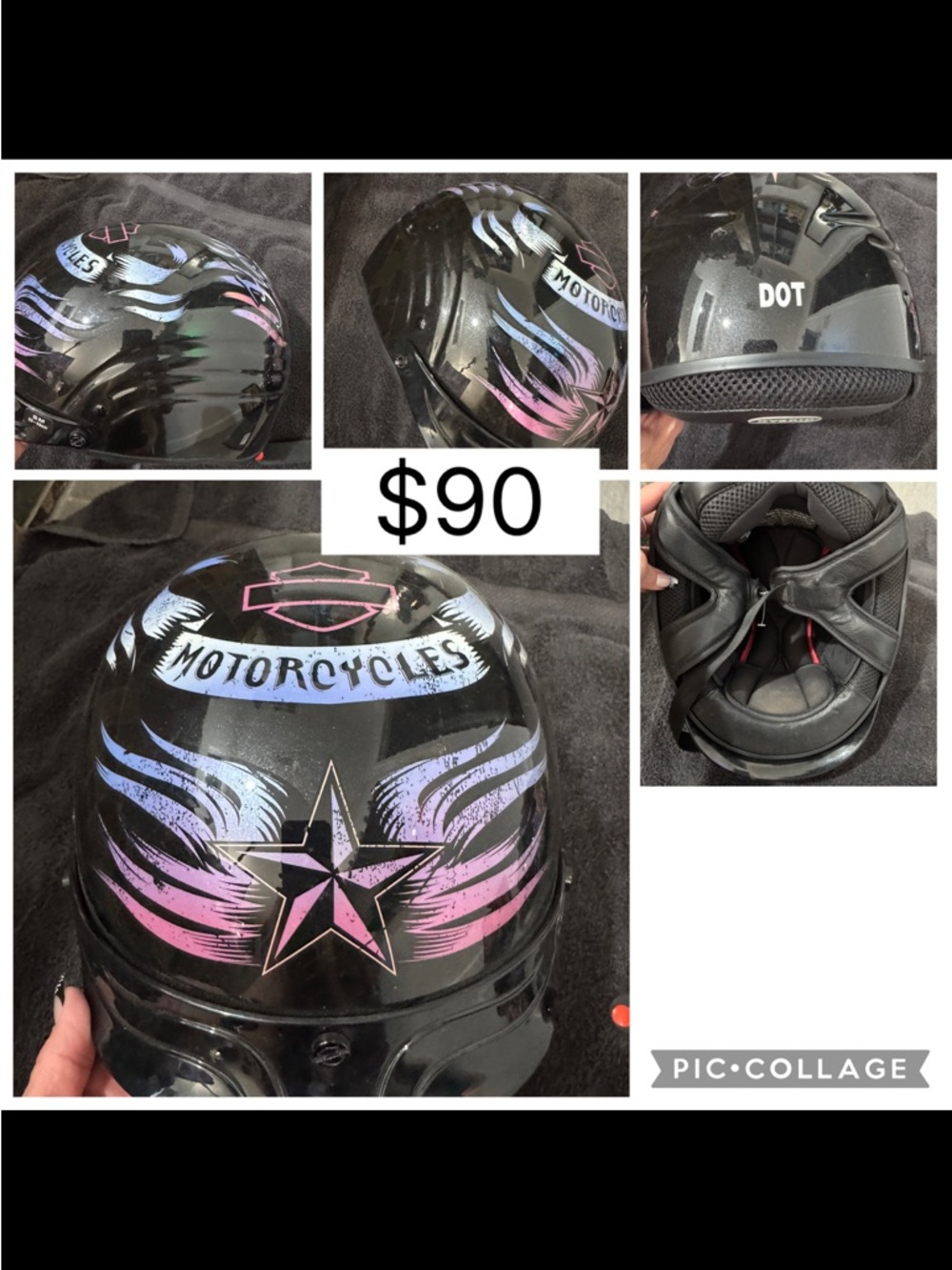 Harley-Davidson Black Helmet with Pink and Lavender Graphics